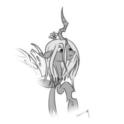  1:1 absurd_res arthropod changeling crown female friendship_is_magic hair hasbro headgear hi_res hole_in_ear holes_in_body holes_on_wings horn long_hair monochrome my_little_pony queen_chrysalis_(mlp) solo tuskonline wings 