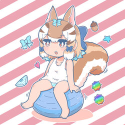  acorn animal_ears brown_eyes brown_hair chipmunk_ears chipmunk_girl chipmunk_tail extra_ears female highres kemono_friends kemono_friends_v_project looking_at_viewer numazoko_namazu panties ribbon short_hair siberian_chipmunk_(kemono_friends) simple_background solo striped_clothes striped_panties tail tank_top underwear virtual_youtuber 