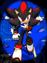  2boys acidki6 animal_ears animal_nose blood blue_blood closed_eyes commentary furry furry_male gloves green_eyes heart highres implied_yaoi male_focus multiple_boys multiple_views red_eyes shadow_the_hedgehog shoes smile sonic_(series) sonic_the_hedgehog sweat symbol-only_commentary tail twitter_username white_gloves 