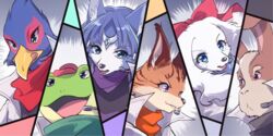  2020 2:1 accessory amphibian anthro avian beak blue_eyes blue_hair bow_(feature) bow_accessory bow_ribbon canid canine canis centered_hair_bow clothing domestic_dog falco_lombardi fay_(star_fox) felid feline female flash_effect floppy_ears fox frog fur green_eyes group hair hair_accessory hair_ribbon hairbow hat headgear headwear kemono krystal_(star_fox) lagomorph long_ears lynx male mammal miyu_(star_fox) namagakiokami nintendo partitioning peppy_hare purple_eyes ribbons scarf slippy_toad star_fox 