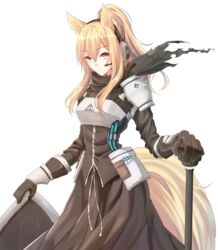  animal_ears arknights armor black_gloves black_scarf black_shirt black_skirt blonde_hair bracer breastplate chinese_commentary commentary_request cowboy_shot female gloves hair_between_eyes headphones headset highres horse_ears horse_girl horse_tail long_hair long_sleeves looking_at_viewer minuo nearl_(arknights) pauldrons ponytail scarf shirt shoulder_armor skirt skirt_set solo standing tail transparent_background yellow_eyes 