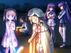  &gt;_o 5girls ;q a-chan_senpai arizuki_shiina arizuki_ui bike_shorts blue_eyes bow brown_eyes brown_hair cape closed_eyes dress dress_shirt fireworks futaki_kanata game_cg gym_uniform hair_bobbles hair_ornament hat jacket kneehighs kud_wafter little_busters! little_busters!_school_uniform long_hair multiple_girls na-ga night night_sky noumi_kudryavka one_eye_closed pink_bow plaid plaid_skirt ponytail purple_hair quad_tails school_uniform senkou_hanabi shirt shorts siblings sisters skirt sky smile socks sparkler squatting star_(sky) starry_sky thighhighs tongue tongue_out track_jacket 