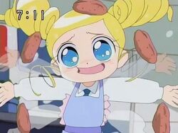  animated animated apron blonde_hair blue_eyes drill_hair food gotokuji_miyako goutokuji_miyako powerpuff_girls powerpuff_girls_z rolling_bubbles 