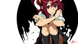  commentary_request crying female kiznaiver looking_at_viewer parted_lips pink_eyes red_hair ruilui signature sitting solo takashiro_chidori tears wings 