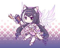  &gt;:) animal_ear_fluff animal_ears bare_shoulders black_hair blue_hairband book cat_ears cat_girl cat_tail chibi chinese_commentary closed_mouth commentary_request detached_sleeves detached_wings female frilled_skirt frills full_body green_eyes hairband holding holding_staff karyl_(princess)_(princess_connect!) karyl_(princess_connect!) langbazi long_hair long_sleeves looking_at_viewer multicolored_hair pink_skirt princess_connect! ringlets skirt smile solo split_mouth staff starry_background strapless streaked_hair tail twintails v-shaped_eyebrows very_long_hair white_background white_hair white_sleeves wide_sleeves wings 