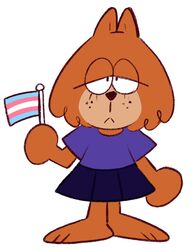  anthro bottomwear brain_(top_cat) clothing domestic_cat eyelashes felid feline felis flag flag_(object) freckles half-closed_eyes hanna-barbera hi_res holding_flag holding_object jellystone_(hbo_max) lgbt_pride mammal narrowed_eyes newlunapastel pride_color_flag pride_colors shirt skirt solo top_cat_(series) topwear trans_(lore) transgender_pride_colors 