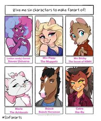  accessory alien alien_humanoid animal_humanoid anthro black_hair blue_eyes bojack_horseman bojack_horseman_(character) bow_(feature) bow_accessory bow_in_back bow_ribbon cartoon_network cat_humanoid catra_(she-ra) clothed clothing disney domestic_cat domestic_pig don_bluth dvixie equid equine felid felid_humanoid feline feline_humanoid felis female garnet_(gem_species) garnet_(steven_universe) gem_(species) gem_fusion hair hair_accessory hair_ribbon hairbow horse humanoid looking_aside male mammal mammal_humanoid marie_(aristocats) masters_of_the_universe mattel meme miss_piggy mouse mrs._brisby multiple_images muppet muppets murid murine neck_bow netflix partitioning portrait ribbons rodent she-ra_(copyright) she-ra_and_the_princesses_of_power six_fanarts_challenge smile solo steven_universe suid suina sus_(pig) the_aristocats the_muppet_show the_secret_of_nimh wood_mouse 