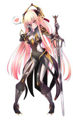  armor ass_visible_through_thighs breasts commentary female hand_on_own_face heart highres holding holding_sword holding_weapon long_hair medium_breasts melee_weapon_(warframe) orokin_(warframe) patton_(cross-bones-t) pigeon-toed prime_warframe smile solo spoken_heart sword trinity_(warframe) trinity_prime_(warframe) very_long_hair warframe weapon 