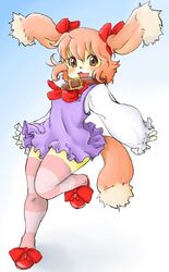  anthro brown_eyes brown_hair canid canine canis clothing domestic_dog dress fur hair itou_sora kemono legwear mammal setouchi_kurage solo stockings tan_body tan_fur 