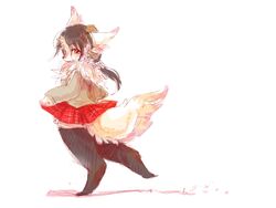  4:3 anthro black_hair canid canine canis clothing domestic_dog female hair kemono legwear long_hair mammal pipisan ponytail school_uniform solo stockings uniform 