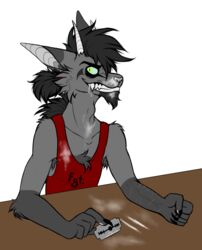  alpha_channel anthro beard bodily_fluids british canid canine clothed clothing cocaine digital_media_(artwork) drooling drugs ear_piercing facial_hair felid fur hair horn hybrid male mammal piercing ponytail pose razor_blade saliva saltyserpent solo teeth zird 