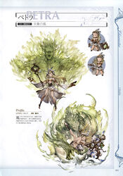  absurdres arm_guards armlet bare_shoulders blonde_hair breasts character_name chibi closed_eyes collar dress feathers female full_body granblue_fantasy headdress highres holding jewelry large_breasts long_hair looking_at_viewer minaba_hideo multiple_views non-web_source official_art own_hands_together petra_(granblue_fantasy) photoshop_(medium) ring sandals scan staff thigh_strap white_dress yellow_eyes 