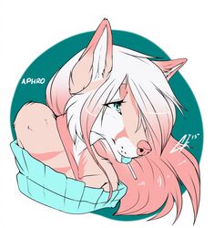  anthro candy canid canine dessert dotsfa female food hair hi_res lollipop mammal simple_background solo white_hair 