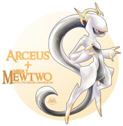  2016 alternate_species ambiguous_gender anthro arceus biped black_body black_hair black_skin claws english_text fakemon fan_character featureless_crotch fusion generation_4_pokemon generation_6_pokemon hair hi_res legendary_pokemon long_hair mega_evolution mega_mewtwo mega_mewtwo_y mouthless nintendo nude pokemon pokemon_(species) pokemon_fusion red_eyes seoxys6 solo standing text url watermark white_body white_hair white_skin yellow_body yellow_claws yellow_skin 