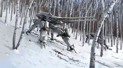  absurdres commentary_request highres karamas mecha no_humans original outdoors realistic robot science_fiction snow tree walker_(robot) 