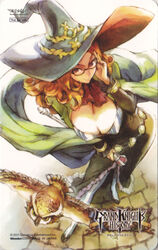  big_hat bird breasts cleavage curly_hair erect_nipples female george_kamitani glasses grand_knights_history hat large_breasts long_hair muse_cromwell official_art orange_hair owl pantyhose purple_eyes ring shawl simple_background vanillaware witch witch_hat 