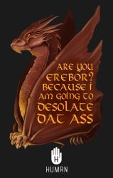  dialogue dragon english_text european_mythology feral j._r._r._tolkien lilshark looking_at_viewer male membrane_(anatomy) membranous_wings middle-earth_(tolkien) mythological_creature mythological_scalie mythology red_body red_scales scales scalie smaug smile solo text the_hobbit western_dragon wings wyvern 