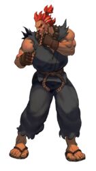  1boy akuma_(street_fighter) animated animated_png arnold_tsang beads dark-skinned_male dark_skin dougi fighting_stance fingerless_gloves full_body gloves male_focus muscular no_pupils official_style prayer_beads red_eyes red_hair rope sandals solo street_fighter street_fighter_iii_(series) toes topknot transparent_background 