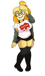  2018 4_fingers absurd_res animal_crossing anthro atlus bare_shoulders belt big_breasts biped black_clothing black_legwear black_nose black_stockings blonde_hair blush boots bottomwear breasts brown_eyes canid canine canis clothed clothing cosplay digital_media_(artwork) dimple dipstick_tail domestic_dog eyelashes eyewear facial_markings female fingers floppy_ears footwear fur fur_trim_(clothing) futaba_sakura glasses hair hair_bun halterneck head_markings hi_res isabelle_(animal_crossing) jacket legwear looking_away mammal markings megami_tensei megami_tensei_persona multicolored_body multicolored_fur multicolored_hair multicolored_tail muzzle_(marking) nintendo open_mouth orange_body orange_fur persona_(series) persona_5 rainbowsprinklesart sega shih_tzu shirt shirt_logo shorts simple_background smile snout snout_markings socks solo standing stockings tail tail_markings tan_body tan_fur tank_top teeth thigh_highs topwear toy_dog two_tone_body two_tone_fur two_tone_hair two_tone_tail white_background yellow_body yellow_fur 