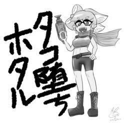  commentary_request cosplay female greyscale inkling marie_(splatoon) monochrome octoshot_(splatoon) solo splatoon_(series) splatoon_1 takozonesu takozonesu_(cosplay) translation_request usa_(dai9c_carnival) 