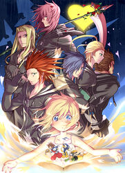  axel_(kingdom_hearts) black_coat_(kingdom_hearts) blonde_hair blue_eyes breasts commentary_request disney donald_duck goofy kingdom_hearts kingdom_hearts_chain_of_memories larxene lexaeus long_hair marluxia multiple_boys multiple_girls namine organization_xiii short_hair small_breasts smile sora_(kingdom_hearts) vexen zexion zyano 