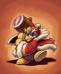  1boy beak commentary_request fur_trim highres king_dedede kirby_(series) male_focus mallet mittens solo wide_mouth_ink 