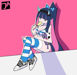  animal bare_shoulders bikini black_hairband blue_bikini blue_bow blue_eyes blue_hair blue_thighhighs blunt_bangs bow bracelet breasts bright_pupils cleavage colored_inner_hair commentary cosplay creator_connection darling_in_the_franxx drop_shadow eating english_commentary feline female fingernails food hairband hand_up highres holding holding_animal holding_cat honekoneko_(psg) horns j_adsen jewelry large_breasts long_hair looking_at_viewer multicolored_hair nail_polish official_style outline panty_&amp;_stocking_with_garterbelt parted_lips photoshop_(medium) pink_background pink_hair pink_nails polka_dot polka_dot_bow ponytail popsicle shoes sidelocks signature simple_background sitting smile sneakers solo stocking_(psg) streaked_hair striped_bikini striped_clothes striped_thighhighs stuffed_animal stuffed_cat stuffed_toy swimsuit thighhighs two-tone_hair very_long_hair white_outline zero_two_(darling_in_the_franxx) zero_two_(darling_in_the_franxx)_(cosplay) 