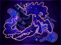  2015 4:3 alicorn blue_body blue_feathers blue_hair blue_theme closed_eyes equid equine feathered_wings feathers female friendship_is_magic glowing hair hasbro horn inuhoshi-to-darkpen mammal my_little_pony mythological_creature mythological_equine mythology princess_luna_(mlp) solo sparkles tantabus wings 