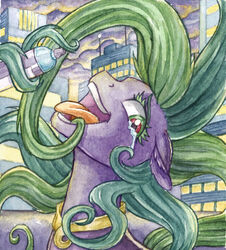  equid female feral friendship_is_magic fur green_eyes green_hair hair hasbro mammal mane-iac_(mlp) maniac my_little_pony open_mouth outside purple_body purple_fur red_eyes solo spray_can teeth the-wizard-of-art tongue 