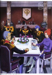  chair degwin_sodo_zabi dozle_zabi drink family garma_zabi gihren_zabi glass gundam kycilia_zabi military military_uniform mobile_suit_gundam official_art table uniform 