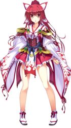  :o detached_sleeves female full_body highres japanese_clothes kimono koiken_otome legs nontraditional_miko ponytail red_eyes ribbon-trimmed_clothes ribbon-trimmed_sleeves ribbon_trim sandals tabi tateha_(marvelous_grace) transparent_background yasukuni_akane 