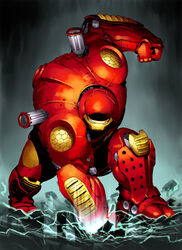  1boy armor avengers_(series) commentary_request highres honzawa_yuuichirou hulkbuster iron_man iron_man_(series) marvel mecha military military_vehicle photoshop_(medium) power_armor robot science_fiction solo 