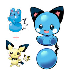  :3 artsy-rc azurill commentary english_commentary fusion highres looking_at_viewer no_humans official_art_inset pichu pichu_(prototype) pokemon pokemon_(creature) pokemon_gsc_(prototype) prototype_design reference_inset simple_background smile white_background 