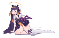  black_hair blunt_bangs blush female full_body gradient_hair hair_ornament halo hololive hololive_english long_hair multicolored_hair ninomae_ina&#039;nis ninomae_ina&#039;nis_(1st_costume) orange_hair purple_eyes shadow sidelocks simple_background single_thighhigh solo tentacle_hair thick_thighs thighhighs thighs very_long_hair virtual_youtuber watermark web_address white_background white_thighhighs yui35 