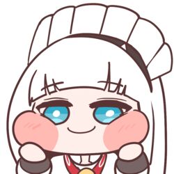  blue_eyes blush_stickers cheek_squash chef chibi diyap_(style) dress elflorri female korean_commentary last_origin long_hair looking_at_viewer maid_headdress simple_background smile sowan_(last_origin) white_dress white_hair 