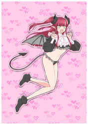  absurdres bare_legs black_footwear black_nails black_panties black_socks commentary cosplay demon_girl demon_horns demon_tail demon_wings fake_horns fake_nails fake_wings female green_hair heart highres horns kitagawa_marin long_sleeves navel nishihara_erika oerba_yun_fang official_art open_mouth panties pointy_ears puffy_long_sleeves puffy_sleeves red_hair rizu-kyun rizu-kyun_(cosplay) smile socks solo sono_bisque_doll_wa_koi_wo_suru tail two_side_up underwear wings 