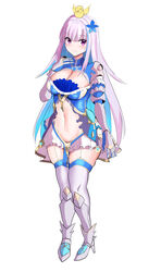  alternate_breast_size armor bird blue_hair blush breasts chick chin_(motio7201) cleavage cleavage_cutout clothing_cutout female flower garter_straps greaves hair_flower hair_ornament high_heels large_breasts light_purple_hair lize_helesta lize_helesta_(valkyrie_hero) monocle multicolored_hair navel nervous_smile nijisanji purple_eyes simple_background skindentation smile solo thighs two-tone_hair valkyrie_connect virtual_youtuber white_background 