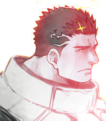  1boy aura bad_id bad_pixiv_id bara black_hair close-up facial_hair halo looking_away male_focus muscular muscular_male po_fu short_hair solo stubble tokyo_afterschool_summoners upper_body yellow_eyes zabaniyya_(housamo) 