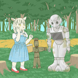  1:1 ambiguous_gender bovid caprine clothed clothing doll dorothy_gale ekaki510 female footwear goat group hay horizontal_pupils humanoid kemono machine mammal pepper_(aldebaran_robotics) pupils robot robot_humanoid rust scarecrow_(the_wonderful_wizard_of_oz) shoes the_wonderful_wizard_of_oz tin_woodman trio 