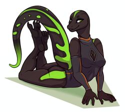  5_fingers anthro breasts clothed clothing female fingers green_eyes lizard redcreator reptile scalie simple_background smile solo white_background 