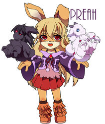  blonde_hair blue_eyes brown_body brown_fur dragon female fur group hair kemono lagomorph leporid mammal mythological_creature mythological_scalie mythology open_mouth rabbit red_eyes ruri_tsubame scalie 